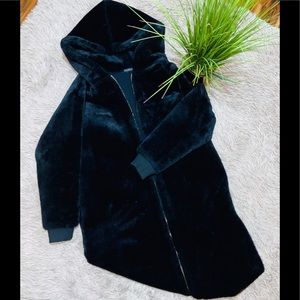 Faux fur black long coat